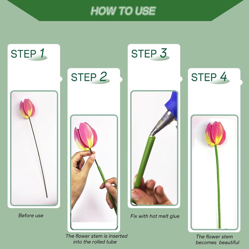 Threemonkys (2PCS)1 roll of green tubular flower stems wrap, 192 inches (about 500 cm) in length, used to thicken artificial flower, DIY wedding bouquet (4.5MM) - Image 3